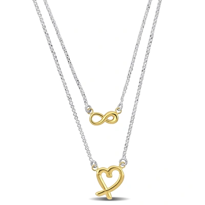 Mimi & Max Yellow Infinity And Heart Charm Double Strand Necklace In Sterling Silver - 16+18 W/ 1 In. Ext. In Gold