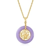 Ross-simons Lavender Jade "good Fortune" Chinese Symbol Circle Pendant Necklace In 18kt Gold Over Sterling In Purple