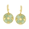 Ross-simons Jade "good Fortune" Butterfly Drop Earrings In 18kt Gold Over Sterling In Green