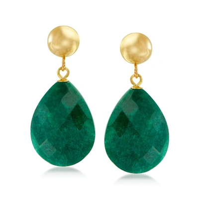 Ross-simons Emerald Teardrop Earrings In 14kt Yellow Gold In Green