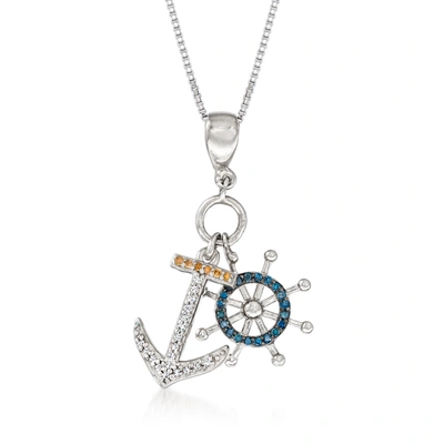 Ross-simons Multicolored Diamond Anchor And Wheel Necklace In Sterling Silver