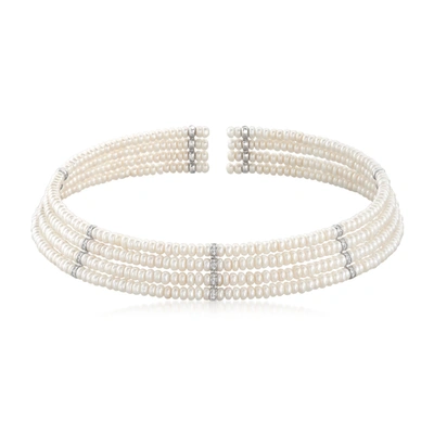 Ross-simons Multi-row 4.5-5mm Cultured Pearl And . Diamond Choker Necklace With Sterling Silver In White