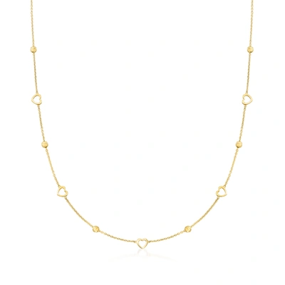 Rs Pure Ross-simons Italian 14kt Yellow Gold Bead And Heart Station Necklace In White