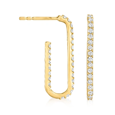 Ross-simons Diamond Paper Clip Link J-hoop Earrings In 14kt Yellow Gold In Silver