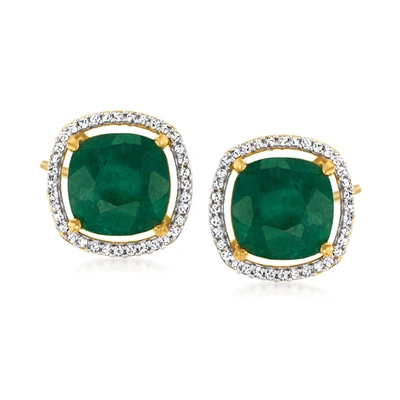 Ross-simons Emerald And . Diamond Earrings In 18kt Gold Over Sterling In Green