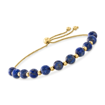 Ross-simons Lapis And 14kt Yellow Gold Bead Bolo Bracelet In Blue