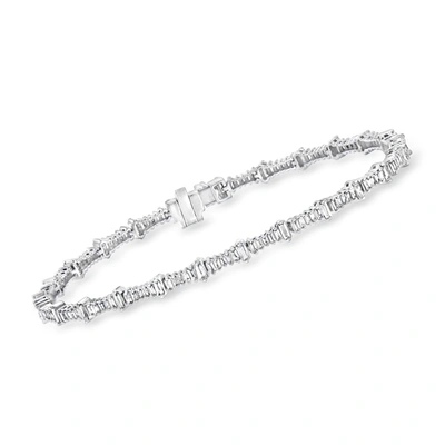 Ross-simons Baguette Diamond Bracelet In 14kt White Gold In Silver