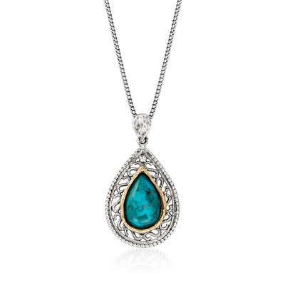 Ross-simons Green Turquoise Pendant Necklace In Sterling Silver And 14kt Yellow Gold In Blue