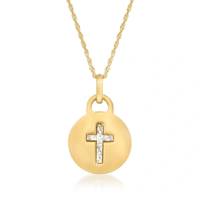 Ross-simons Italian 14kt 2-tone Gold Diamond-cut Cross Pendant Necklace In Yellow