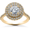 POMPEII3 1 CT DOUBLE HALO DIAMOND LAB CREATED ENGAGEMENT RING 14K YELLOW GOLD