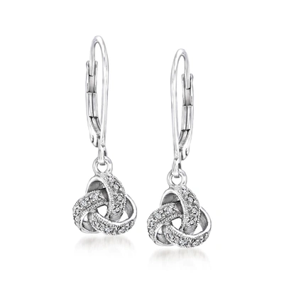 Ross-simons Diamond-accented Love Knot Drop Earrings In Sterling Silver In Metallic