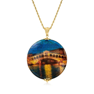 Ross-simons Italian Multicolored Murano Glass Rialto Bridge Pendant Necklace In 18kt Gold Over Sterling In Blue