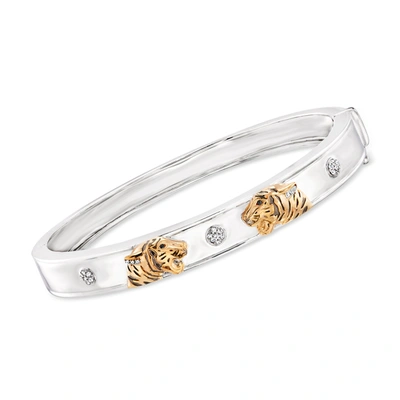 Ross-simons White And Black Diamond Tiger Bangle Bracelet In 2-tone Sterling Silver In Gold