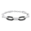 Mimi & Max Oval Link Bracelet W/ Black Sparkle Enamel In Sterling Silver - 8+1 In. In Black