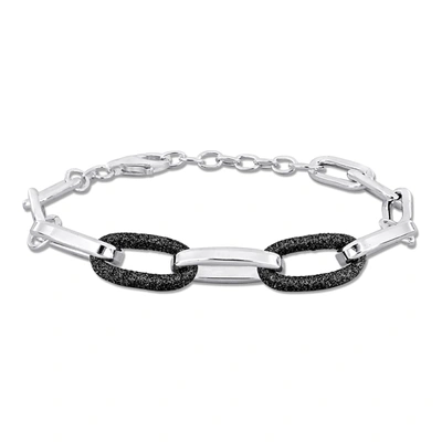 MIMI & MAX OVAL LINK BRACELET W/ BLACK SPARKLE ENAMEL IN STERLING SILVER - 8+1 IN.
