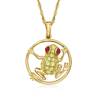 Ross-simons Peridot And Garnet Tree Frog Pendant Necklace In 18kt Gold Over Sterling In Green