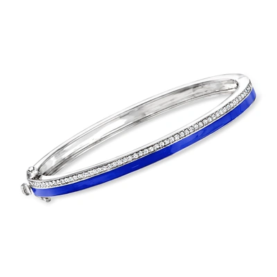 Ross-simons Diamond And Blue Enamel Bangle Bracelet In Sterling Silver
