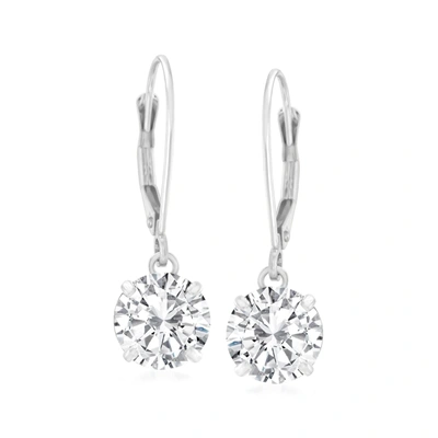 Ross-simons Cz Drop Earrings In 14kt White Gold In Silver