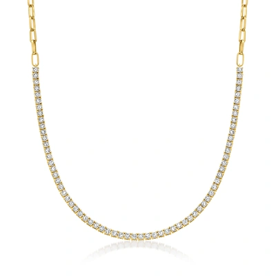 Ross-simons Diamond Tennis Paper Clip Link Necklace In 18kt Gold Over Sterling In Multi