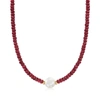 ROSS-SIMONS 11.5-12.5MM CULTURED PEARL AND RUBY BEAD NECKLACE WITH 14KT YELLOW GOLD