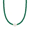 ROSS-SIMONS 11.5-12.5MM CULTURED PEARL AND EMERALD BEAD NECKLACE WITH 14KT YELLOW GOLD