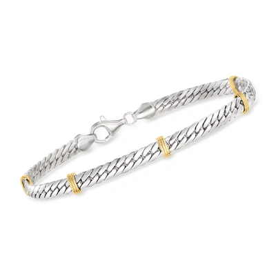 Ross-simons Sterling Silver And 14kt Yellow Gold Cuban-link Bracelet