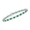 Ross-simons Emerald And Diamond Tennis Bracelet In Sterling Silver In Green