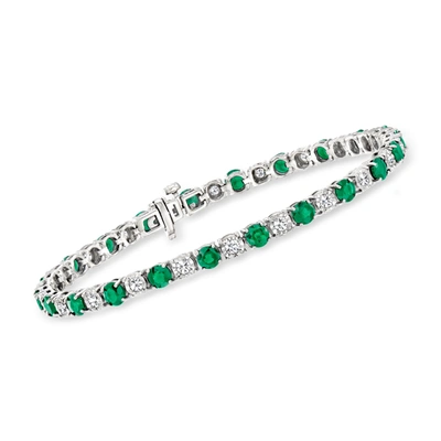 Ross-simons Emerald And Diamond Tennis Bracelet In Sterling Silver In Green