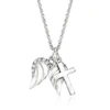 Ross-simons 14kt White Gold Cross And Angel Wings Pendant Necklace With Diamond Accents In Silver