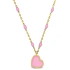 Mimi & Max Womens 14k Yellow Gold Pink Enamel Heart Necklace W/ Spring Ring Clasp - 16+2 In. In Pink