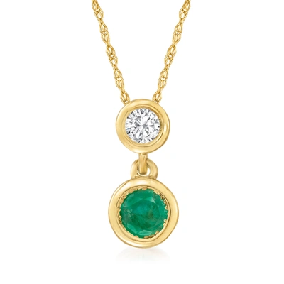 Rs Pure Ross-simons Emerald And . Diamond Pendant Necklace In 14kt Yellow Gold In Green