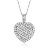 Ross-simons Baguette And Round Heart Pendant Necklace In Sterling Silver In Silver