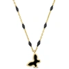 Mimi & Max Womens 14k Yellow Gold Black Enamel Butterfly Necklace W/ Spring Ring Clasp - 16+2 In. In Black