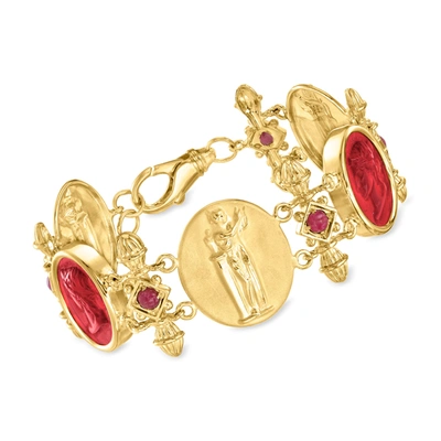 Ross-simons Italian Tagliamonte Red Venetian Glass Bracelet With Rubies In 18kt Gold Over Sterling