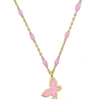 Mimi & Max Womens 14k Yellow Gold Pink Enamel Butterfly Necklace W/ Spring Ring Clasp - 16+2 In. In Pink