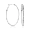 Ross-simons Diamond Oval Hoop Earrings In Sterling Silver In Silver