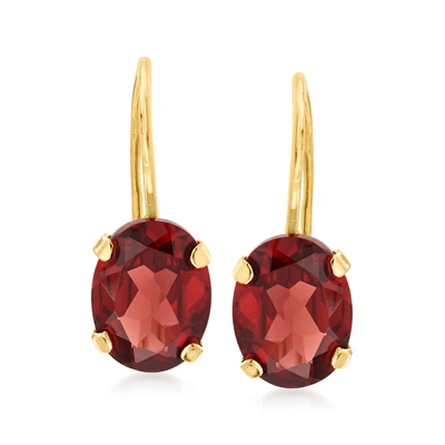 Ross-simons Garnet Drop Earrings In 14kt Yellow Gold In Burgundy