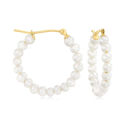 Canaria Fine Jewelry Canaria 3-3.5mm Cultured Pearl Hoop Earrings In 10kt Yellow Gold In Silver