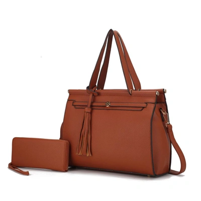 Mkf Collection By Mia K Shelby Vegan Leather Women's Satchel Bag With Wallet -2 Pieces In Brown