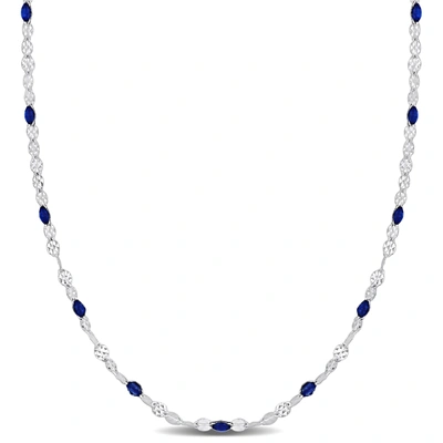 Mimi & Max Blue Enamel Bead Station Necklace In Sterling Silver - 18 In.