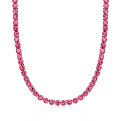Ross-simons Pink Topaz Tennis Necklace In Sterling Silver In Red