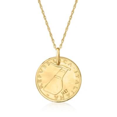 Ross-simons Italian 14kt Yellow Gold Replica 5-lira Coin Medallion Pendant Necklace In Multi