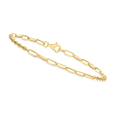 Canaria Fine Jewelry Canaria 3mm 10kt Yellow Gold Alternating Paper Clip Link And Rope Chain Bracelet