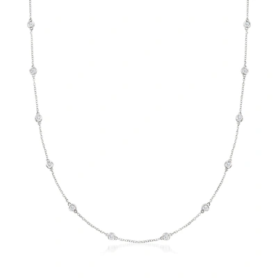 Ross-simons Bezel-set Diamond Station Necklace In 14kt White Gold In Silver