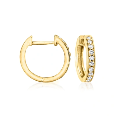 Rs Pure Ross-simons Diamond Huggie Hoop Earrings In 14kt Yellow Gold In White
