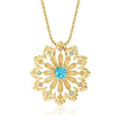 Ross-simons Multi-gemstone Floral Pendant Necklace In 18kt Gold Over Sterling In Blue
