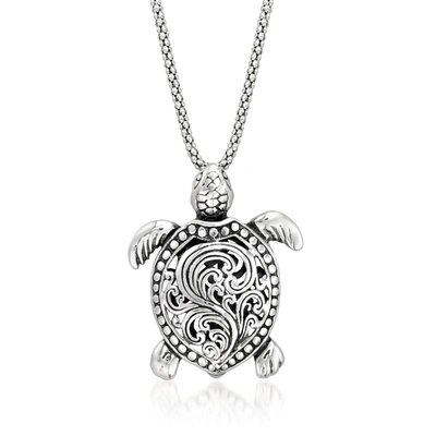 Ross-simons Sterling Silver Turtle Pendant Necklace In Multi