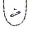 Ross-simons 7-7.5mm Black Cultured Pearl Jewelry Set: Necklace, Bracelet And Stud Earrings With Sterling Silver In Blue