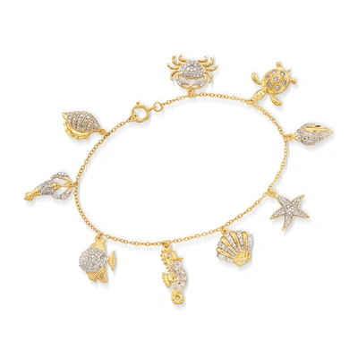 Ross-simons Diamond Sea Life Charm Bracelet In 18kt Gold Over Sterling In White