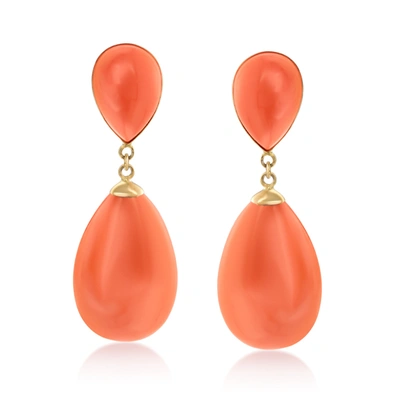 Ross-simons Coral Drop Earrings In 14kt Yellow Gold In Orange